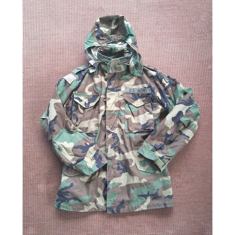 US Army M-65 Cold Weather Coat Small Long Field Camo Liner Military Patches Vtg